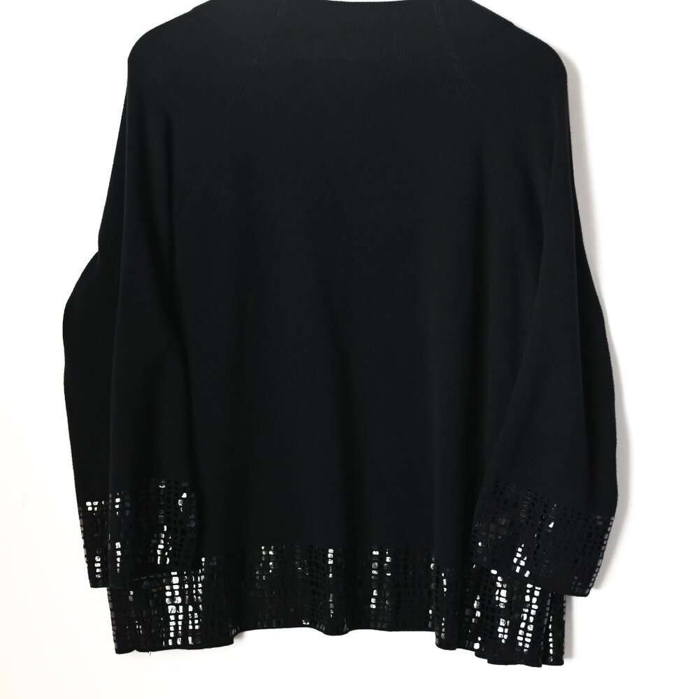 DANA BUCHMAN Black Mock Neck Buttoned Black Cardigan with Embellishments - Large - Picture 4 of 10